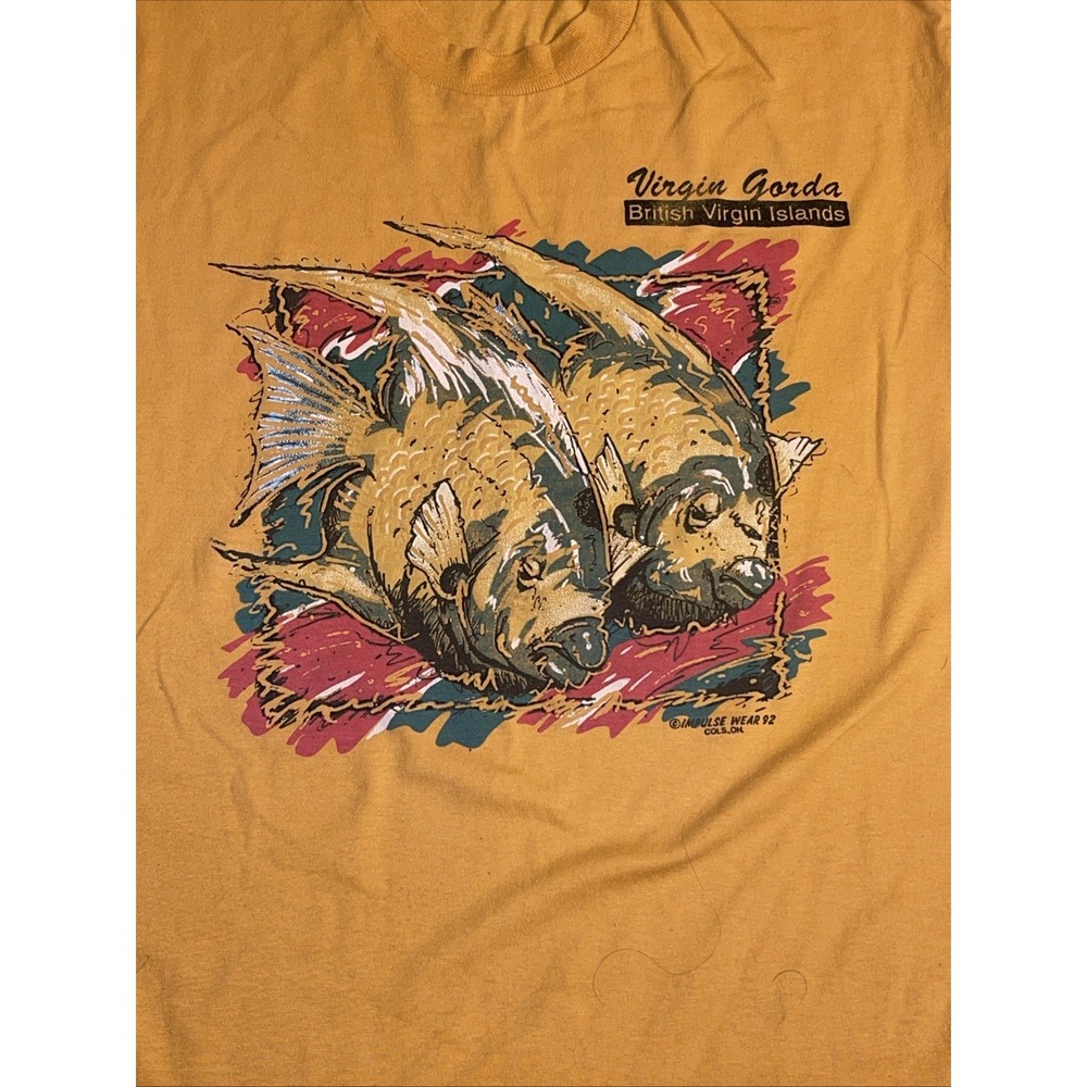 VTG Single Stitch Screen Stars Graphic XL T-shirt Fish Virgin Islands 90s USA